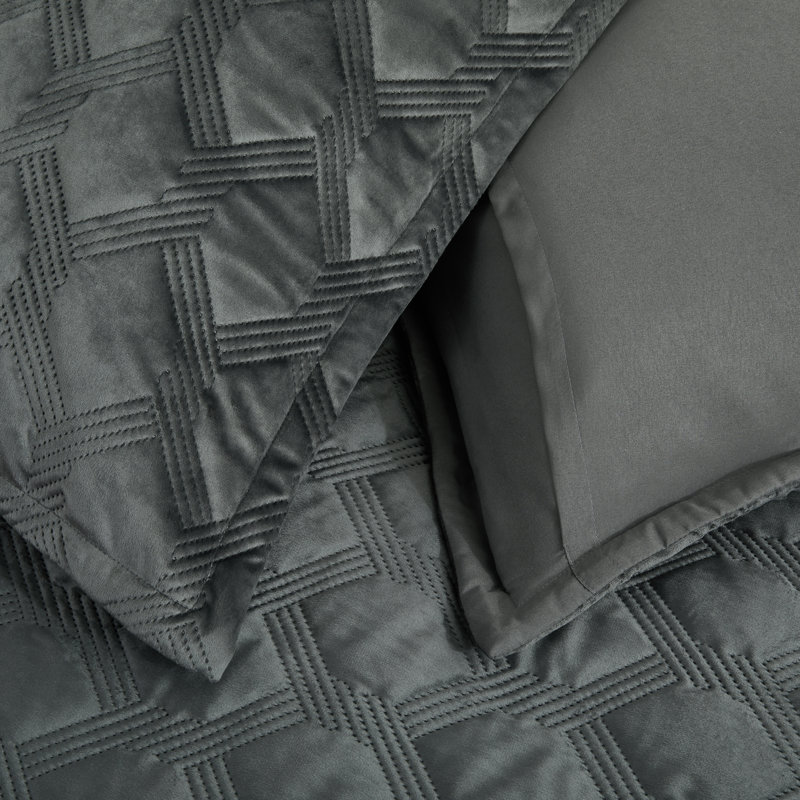 Reversible Diamond Embossed Bedspread Set – Geometric Quilt With Shams, Gray Geometric, Twin Bedspread Set with 1 Pillow Sham