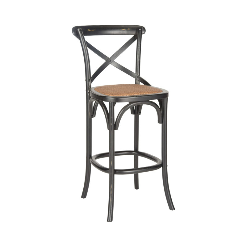 Franklin Black Oak and Rattan X-Back Bar Stool