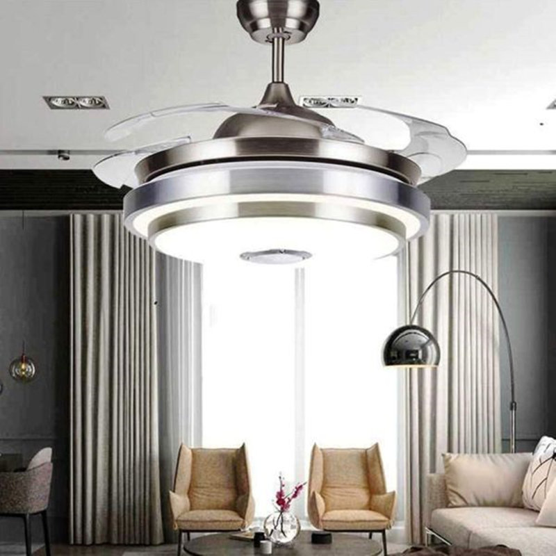 42'' Araia 4-Blade LED Retractable Blades Ceiling Fan with Remote Control and Light Kit Included