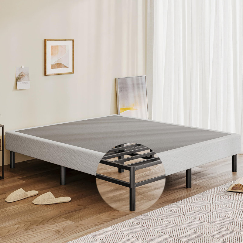 14" High Legs Included Metal Box Spring With Frabric Cover, Sturdy Mattress Foundation, Easy Assembly, Queen