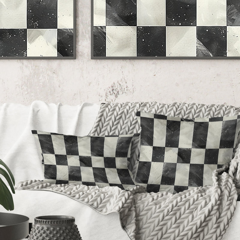 Coussin lombaire Mid-Century Gingham I noir et gris
