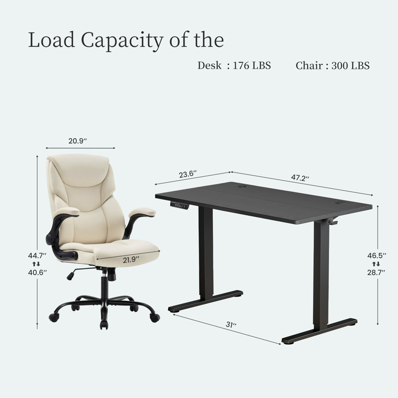 Ensemble de bureau pour travailler debout et à hauteur réglable avec fauteuil de direction, Noir / Noir