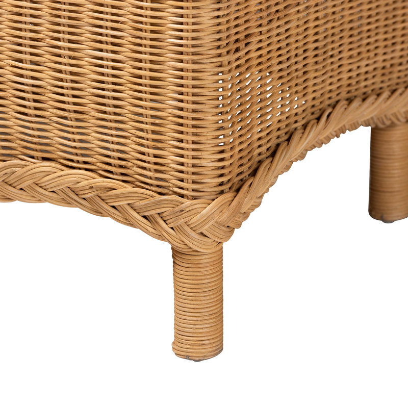Bali & Pari Blacine Bohemian Rattan Accent Bench With Scallop Border