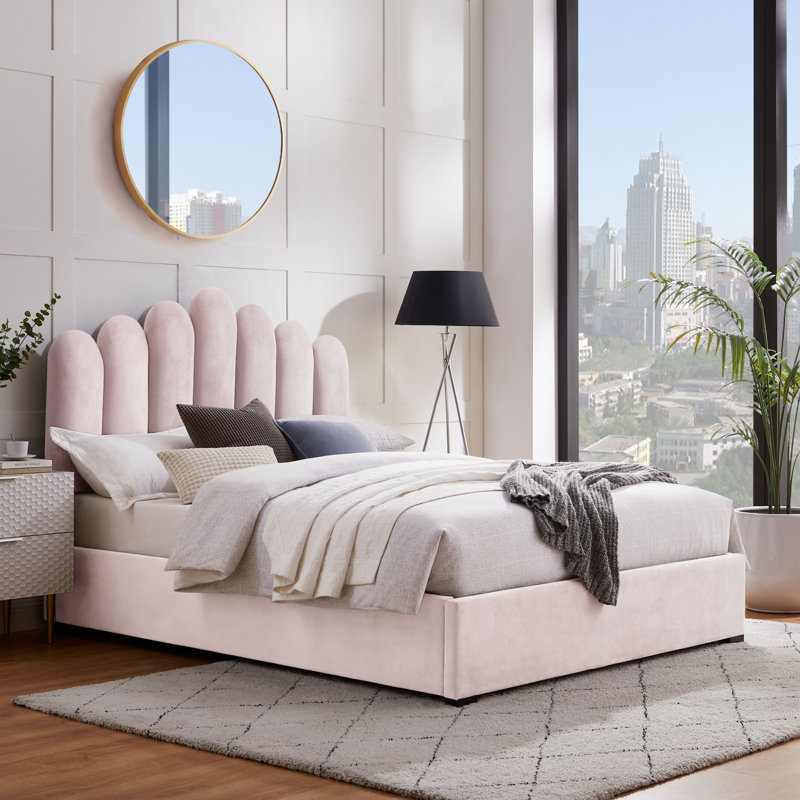 Lit plateforme avec rangement Kyair, Gris, Simple TG