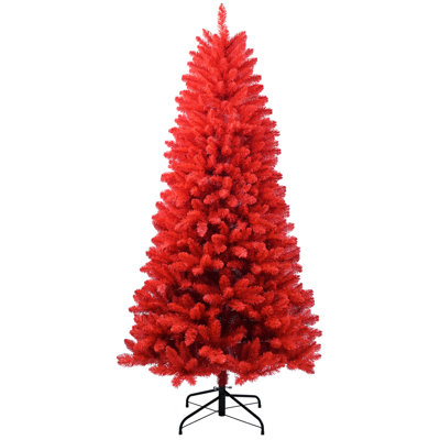 Arbre de Noël rouge intense de 5 pi, 624 pointes épaisses et denses, processus d'installation de la branche à charnière lisse, support en métal tout - branches à chute automatique, support