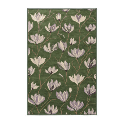 Machine Washable Botanical Green Area Rug