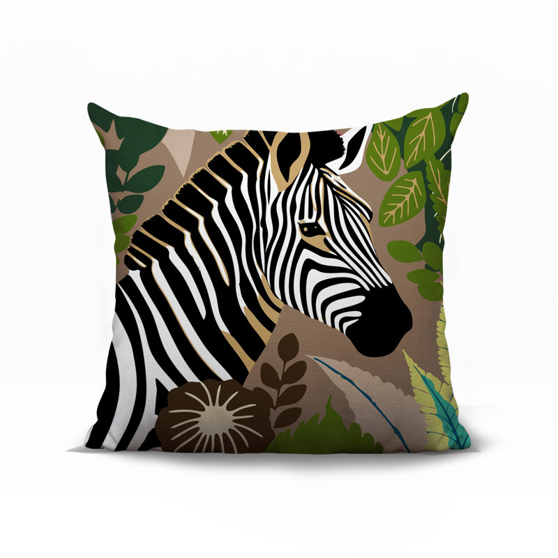 Oreiller carré réversible intérieur / extérieur Zyri Zebra, Beige, Carré 17 po