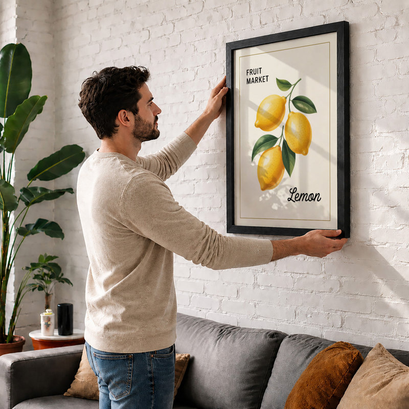 Lemon Market Botanical - Framed Print, A2 - 59.4 x 42.0 cm, Walnut