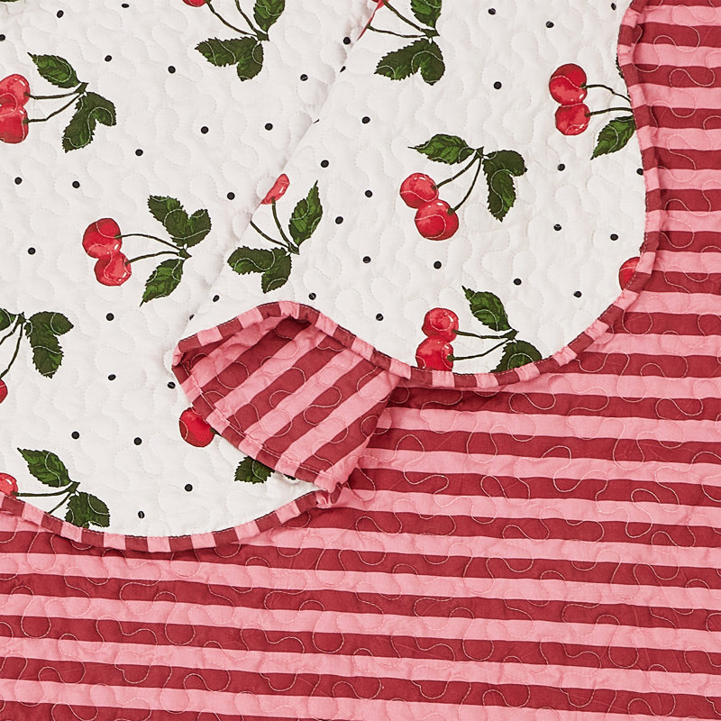 Ensemble de courtepointe réversible cerise Cherry, Courtepointe pour lit simple / simple TG + 1 taie 