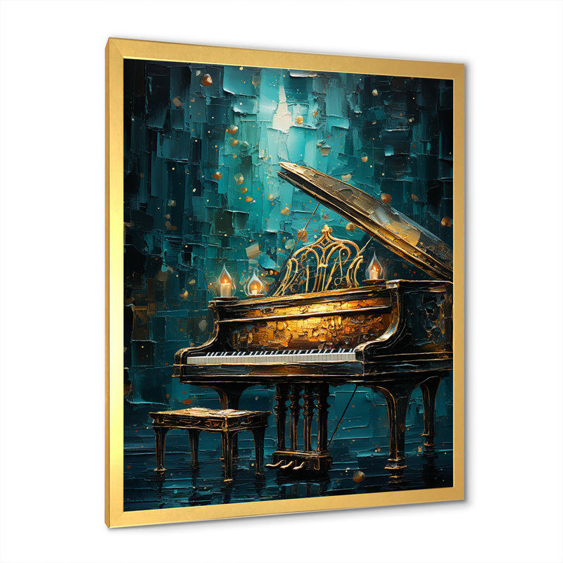 Reproduction d'art sur toile, "Blue Piano", Cadre doré simple, H 40 po x l 30 po x P 1,5 po