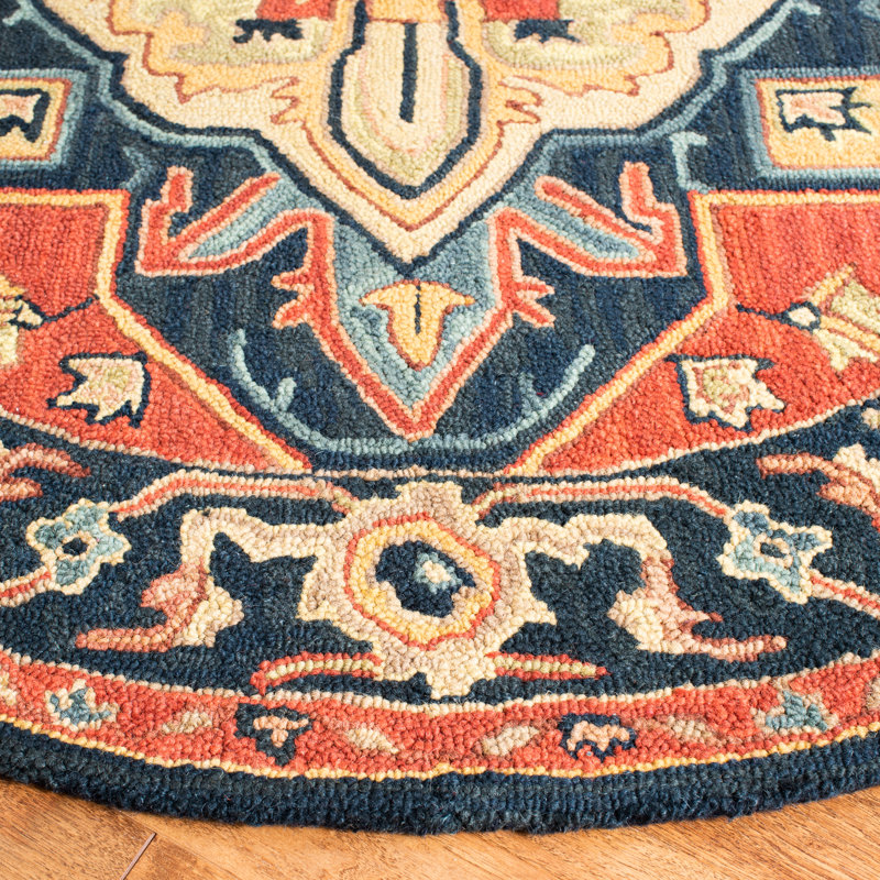 Bluffs Hand Loomed Wool/Cotton/Latex Oriental Rug in Red/Navy, Round 8'