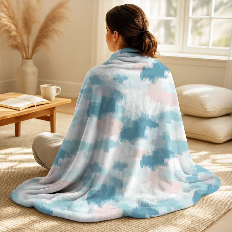 Ikat rose et bleu - couverture moelleuse Boho, jeté en molleton douillet