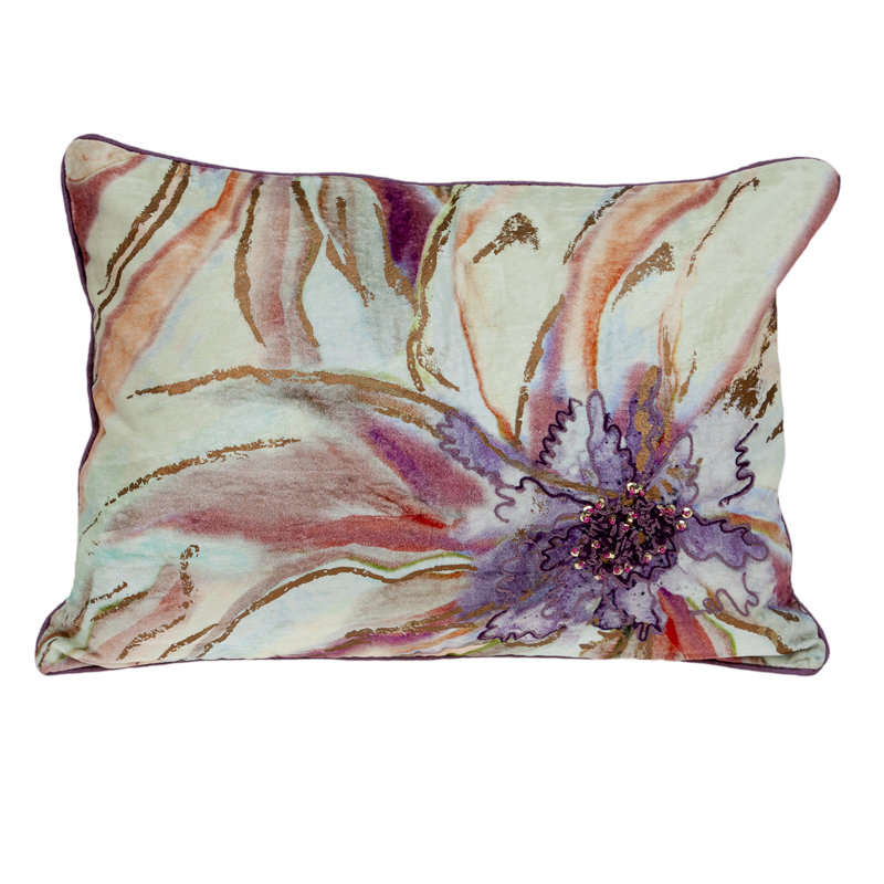 Parkland Collection Zinnia Purple Floral 14" x 20" Cotton Lumbar Decorative Throw Pillow
