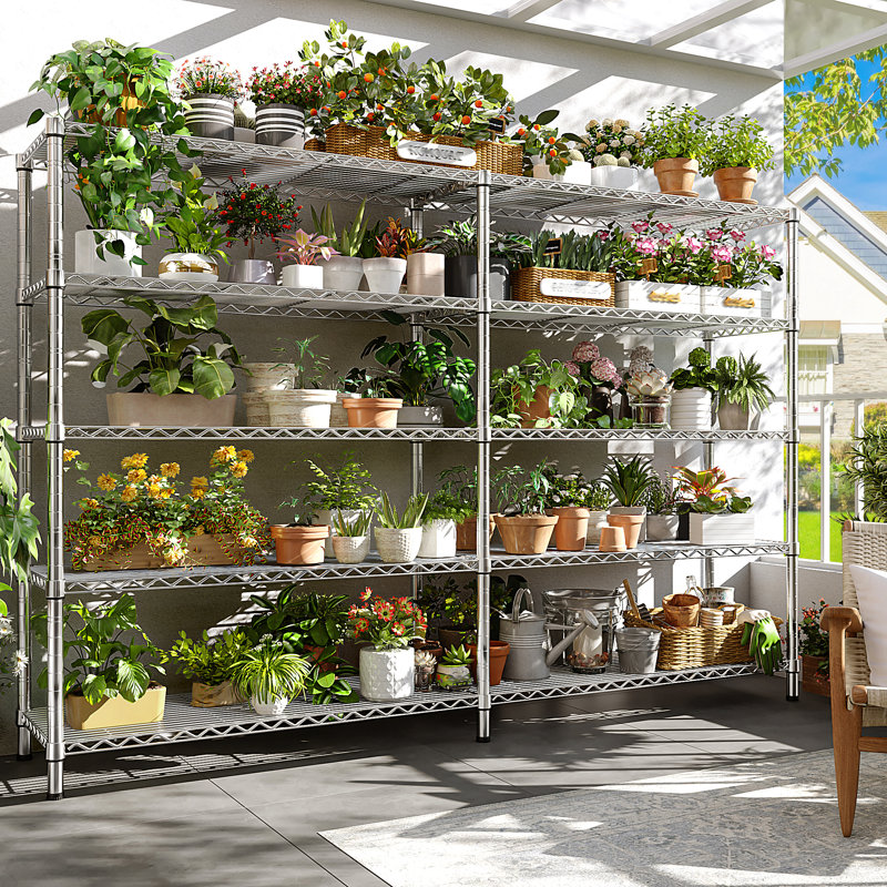 Marlia Steel Height -Adjustable Storage Rack Heavy Duty Shelving Unit, Chrome, 5-Tiers 72.4" H x 69" W x 15.75" D