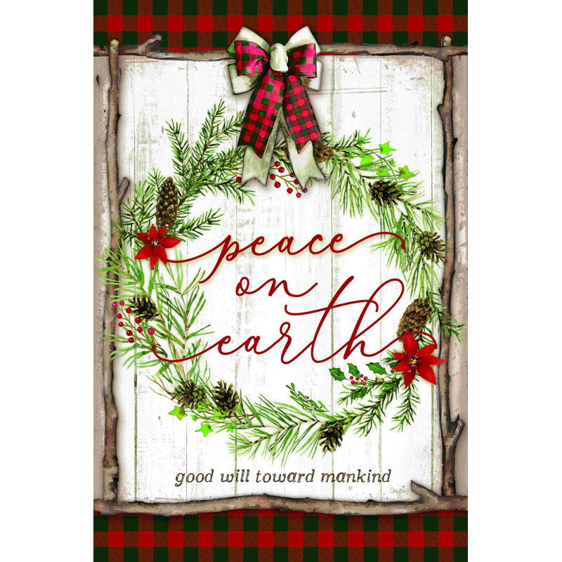 Peace on Earth Buffalo Plaid - peinture sur toile tendue, H 48 po x l 32 po x P 1,25 po