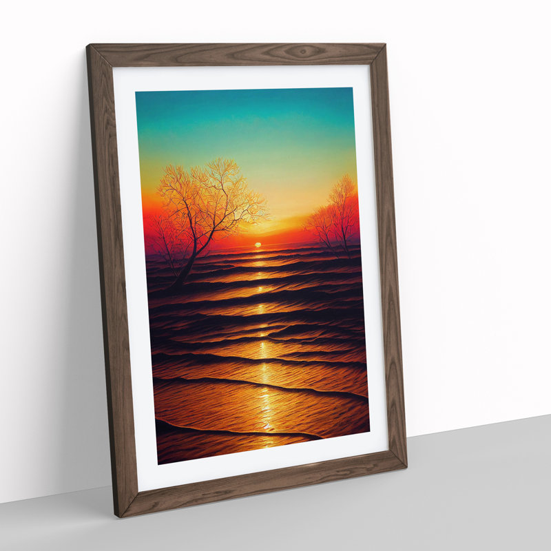 Bright Sunset - Single Picture Frame Print, 46cm H x 34cm W x 2cm D, Walnut