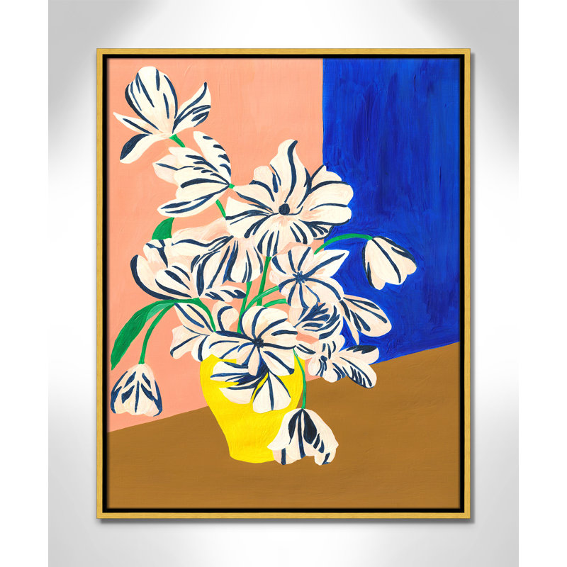 «Stripey Flowers Print» par Violets Print House, 23.5'' W x 29.5'' H, Framed Canvas, Flotteur doré