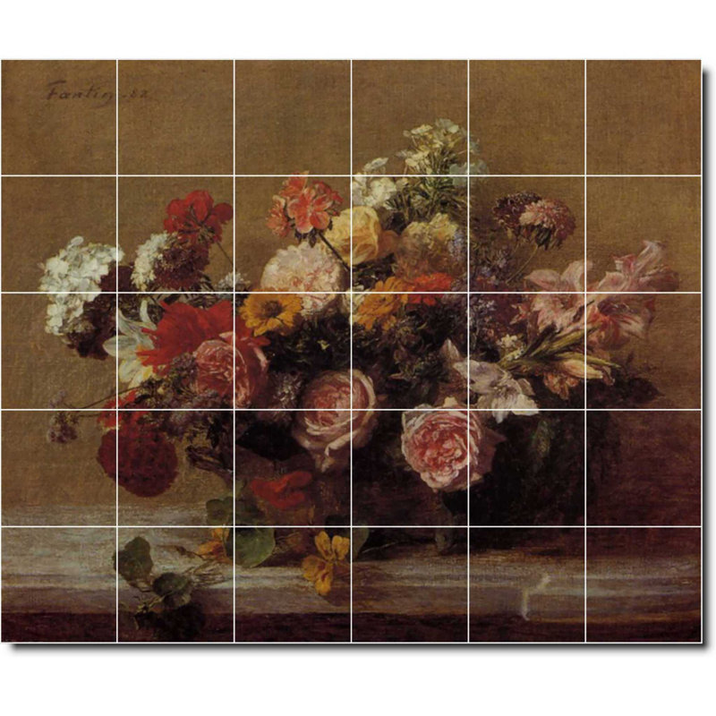 Carreau de céramique décorative 25,5 po x 21,25 po 4,25 po x 4,25 po, Fleur 03121