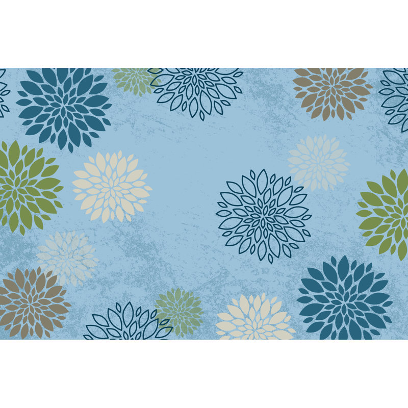 Tapis bleu floral touffeté Delightful Dahlia, Rectangle 8 pi x 12 pi