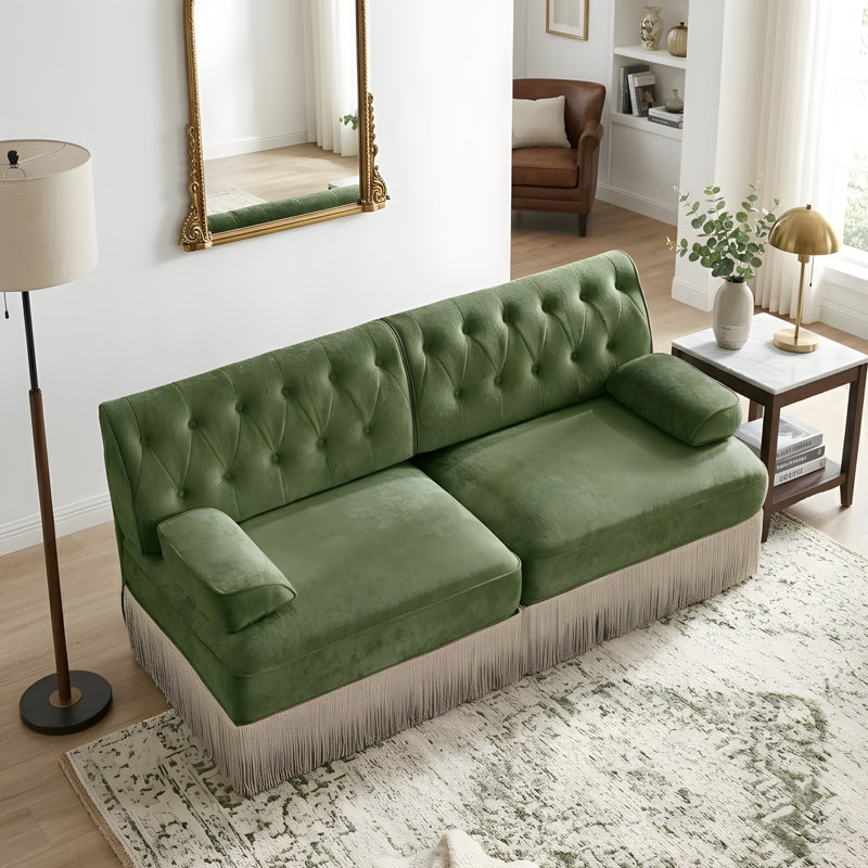 Canapé de style Chesterfield, H 34,18 po x l 76,58 po x P 33,78 po, Vert