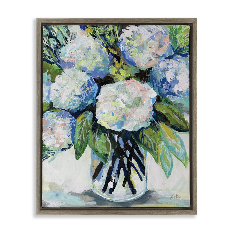 Abondant hortensias blancs, art mural encadré par Jeanette Vertentes, Cadre flottant orme Montalcino, H 21 po x l 17 po