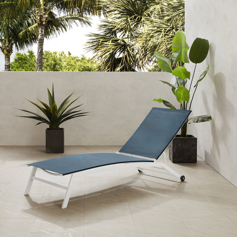 Chaise longue inclinable 77,5 po Debbora, Bleu marine/blanc