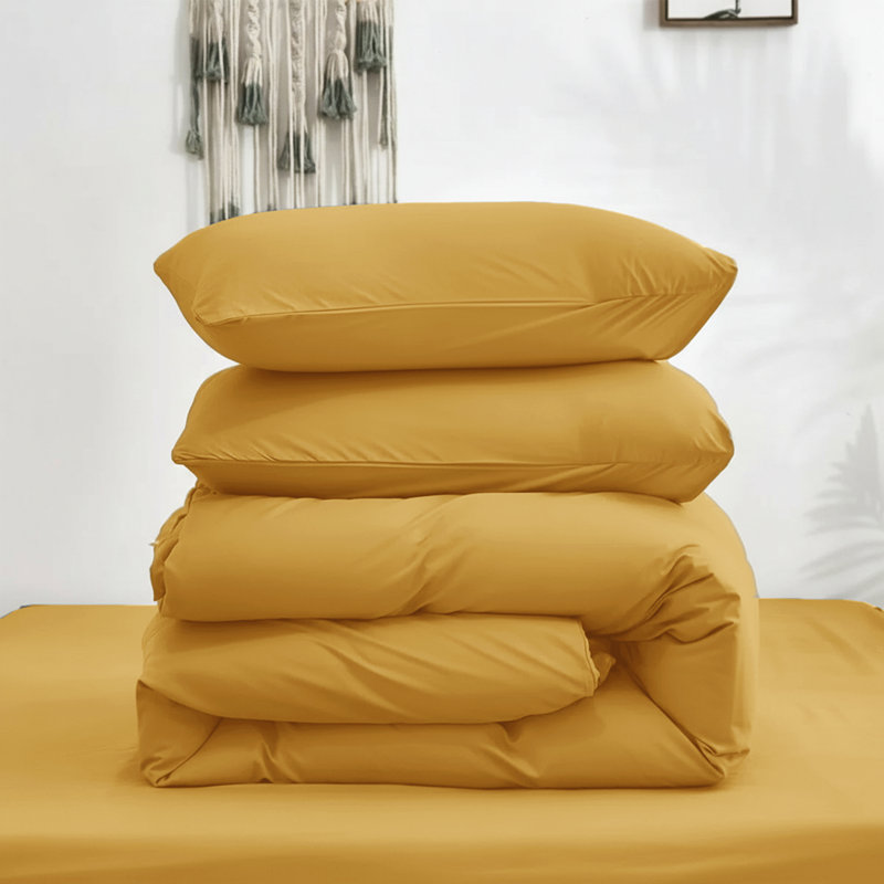 Plain Dyed Microfiber Duvet Cover Set with Pillowcases (3-Piece), Double Duvet + 2 Additional Pieces, Ochre