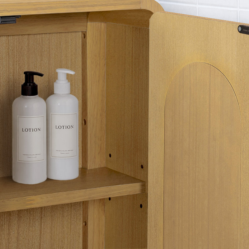 Tenley Solid Wood Wall Cabinet with Adjustable Shelf and Recessed Pull Channels for Bathroom or Kitchen Storage, Natural
