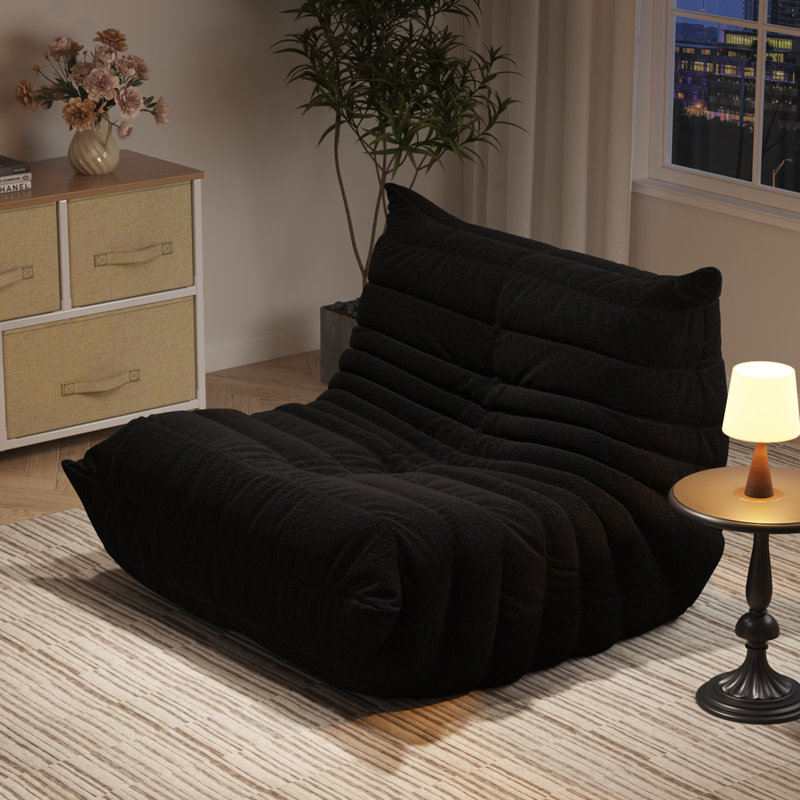 38" W Bean Bag Chair Sofa No-assembly Teddy Fabric Sofa Perfect For Bedroom, Study, Or Living Room, Black Teddy