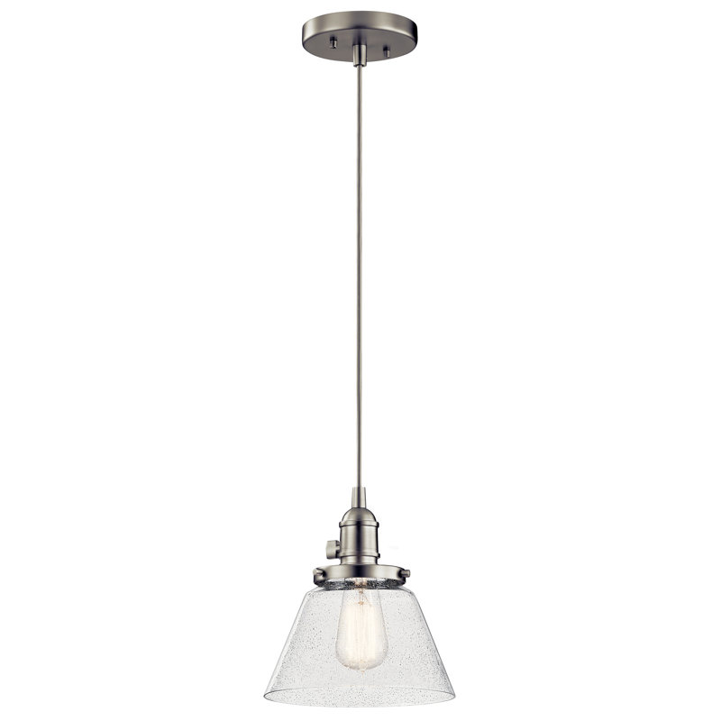 Antioch 1-Light Brushed Nickel Pendant with Clear Seeded Glass Shade, Brushed Nickel