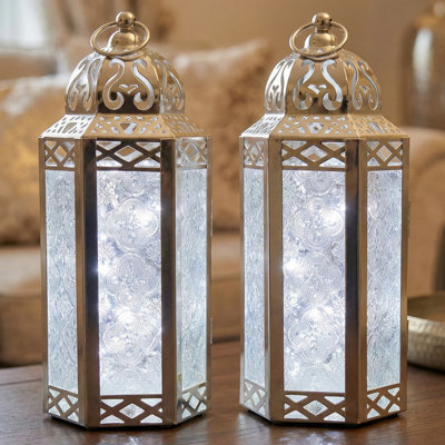 Decorative Moroccan Candle Lantern with LED Fairy Lights