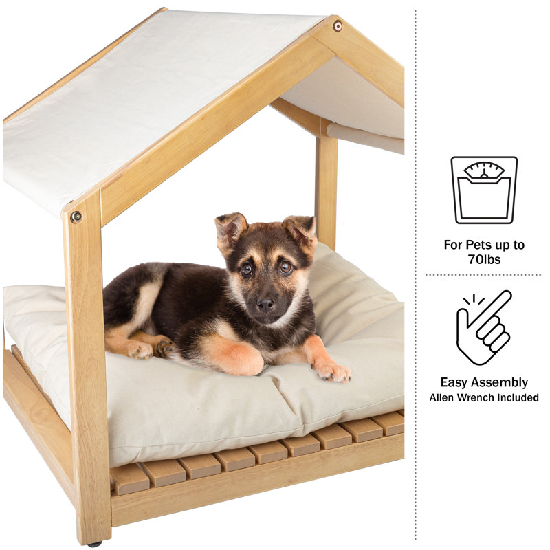 PETMAKER Dog House - 30x24-Inch Indoor Dog House with Soft Cushion and Adjustable Canopy - Wood Dog Furniture for Small to Medium Pets