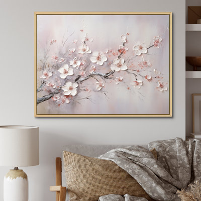 Pink And Grey Cherry Blossom Charm On Canvas Print