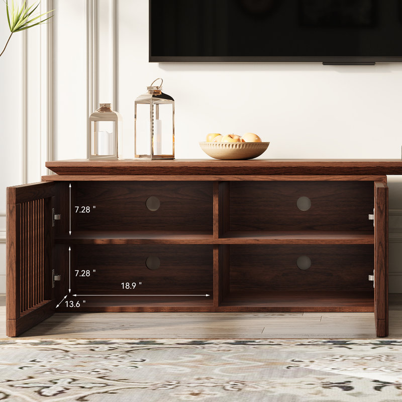 Jarisa Storage Credenza， Retracted Extendable TV Stand -Wood TV Console Media Cabinet with Storage, Walnut