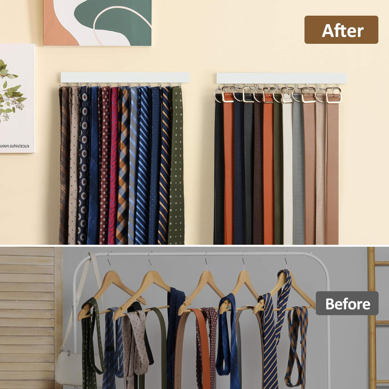Ensemble de 2 organisateurs de cravates en bois massif muraux - support pivotant à 180 ° pour garde-robe et garde-robe