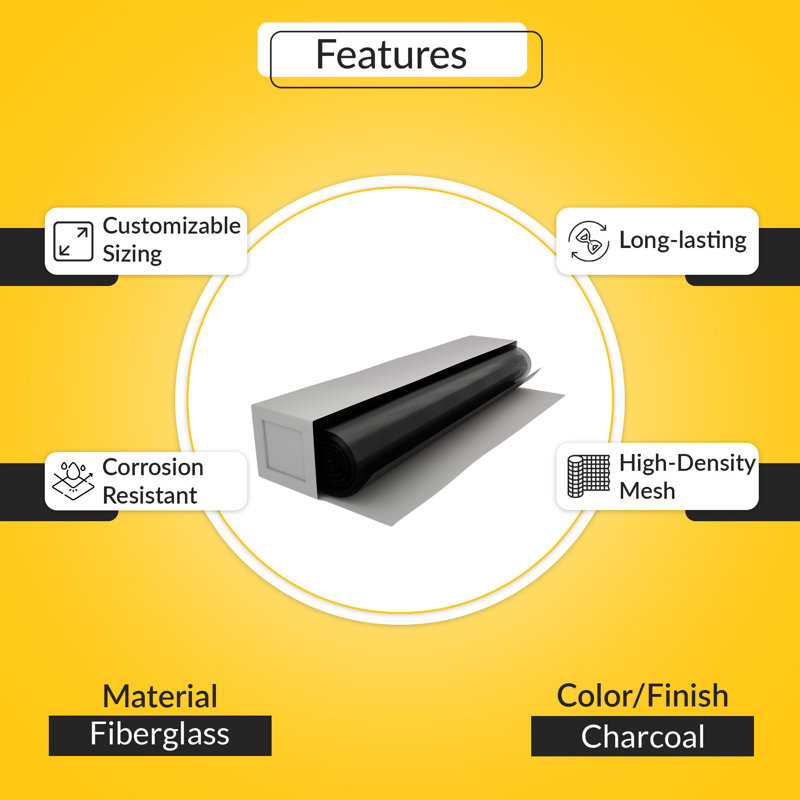 Brixwell 69-25 Roll Screen Cloth 24" Width Charcoal Finish, 1200" L x 24" W, Charcoal