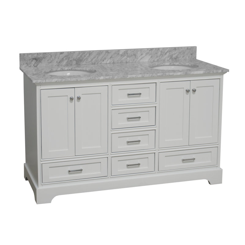 Ensemble de meuble-lavabo double 60 po Larosa, Blanc, Marbre de Carrare