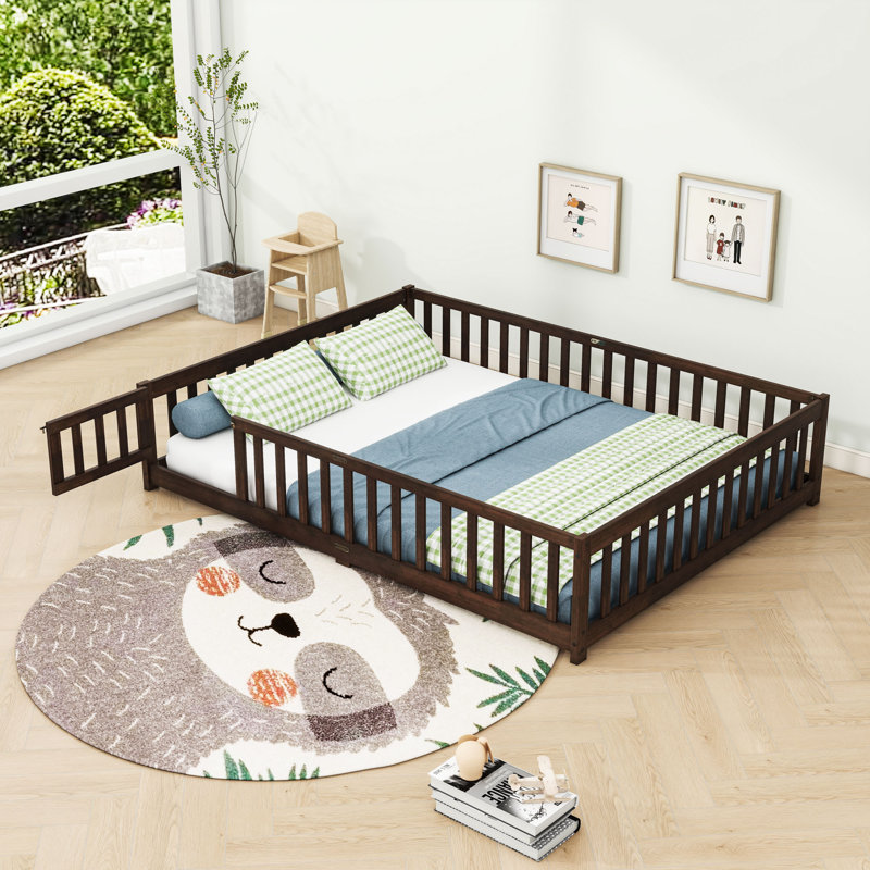 Queen Wooden Floor Bed With Guardrails