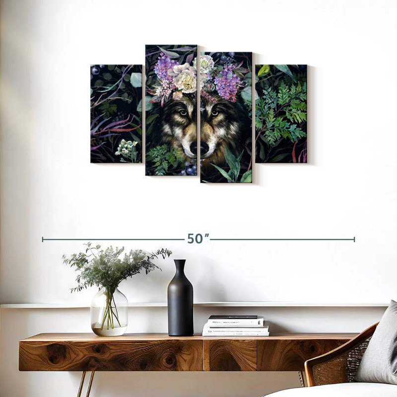 Forest Wolf Floral Crown, H 22 po x l 36 po