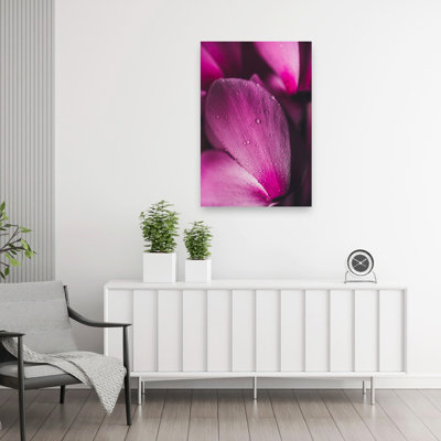 Fuchsia Petal Dew Vibrant Contemporary Flower Nature Wall Art Print 1 Piece Wrapped Canvas Wall Art