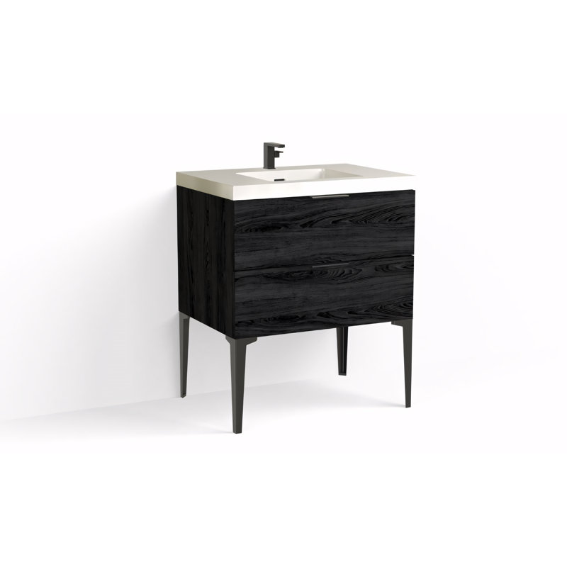 Avila 30" W Freestanding Single Bathroom Vanity with Dean Leg, Gloss White/Single, Charred, Matte Black