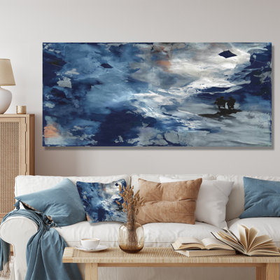 Blue White Sturdy Guardians Accented With Grey - Abstract Painting Wall Art For Living Room, Blue Abstract Canvas Print