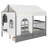 Full Size Kids House Bed with 2 Large Storage Drawers, Side Bookshelf & LED Lights, Gray-1427576860