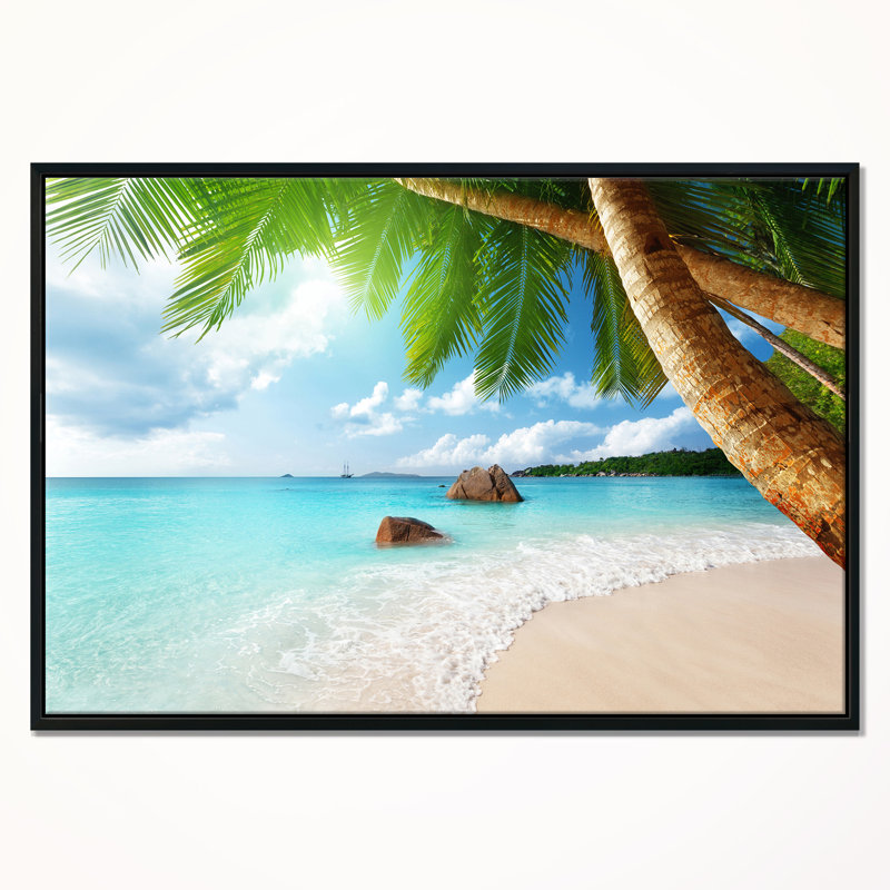 «Praslin Island Seychelles Beach», photographie, H 12 po x l 20 po x P 1 po, Toile avec cadre flottant