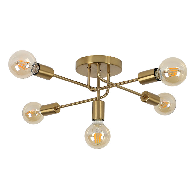 Olamon 5 - Light Dimmable Sputnik Sphere Semi Flush Mount, Gold 