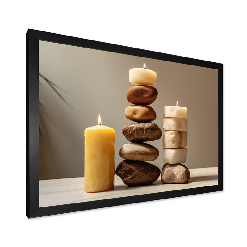 Zen Harmony Balancing Cairn Stones sur toile, H 34 po x l 44 po x P 1,5 po, Cadre simple noir