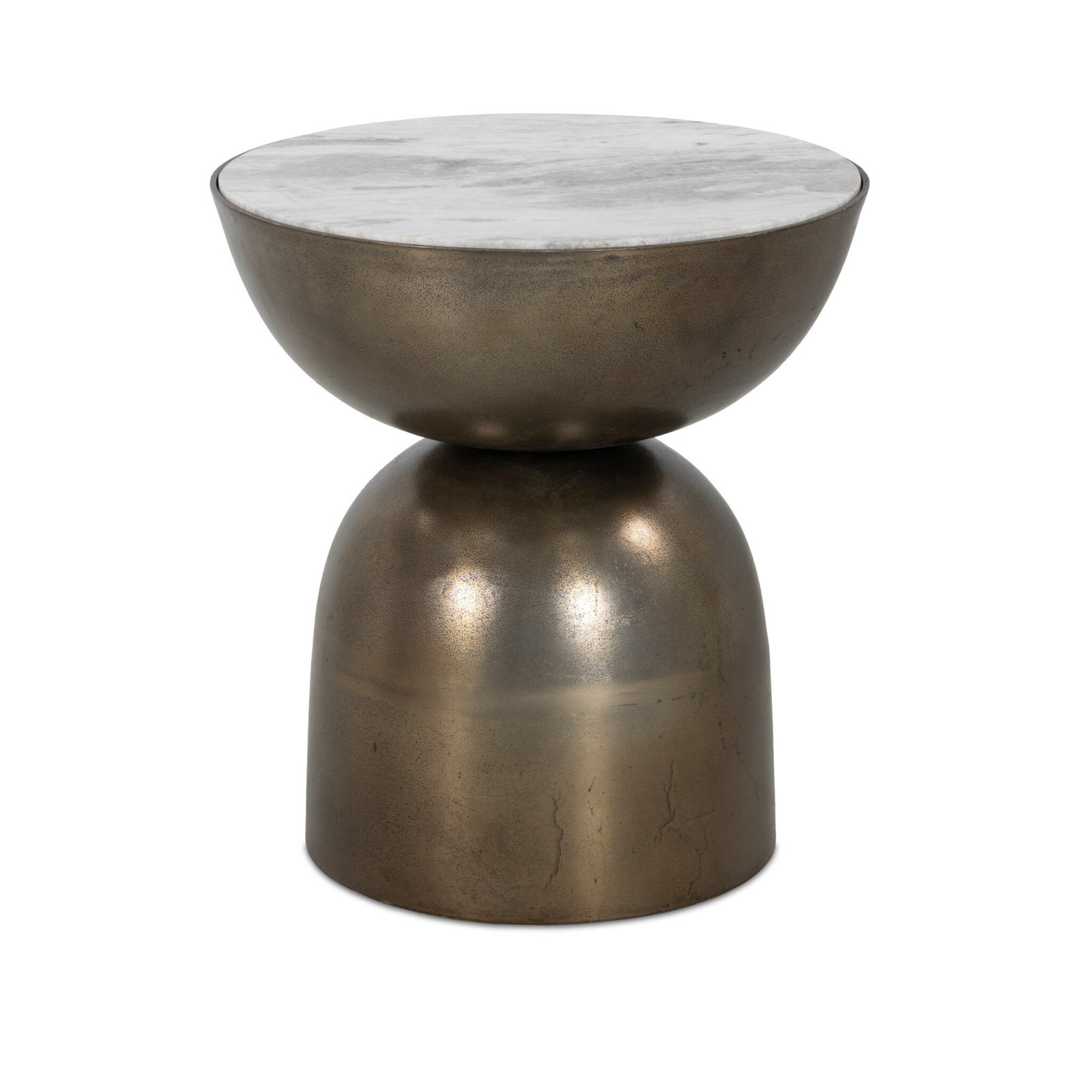 Seraphine Pedestal End Table, Creamy Taupe Marble, Aged Bronze