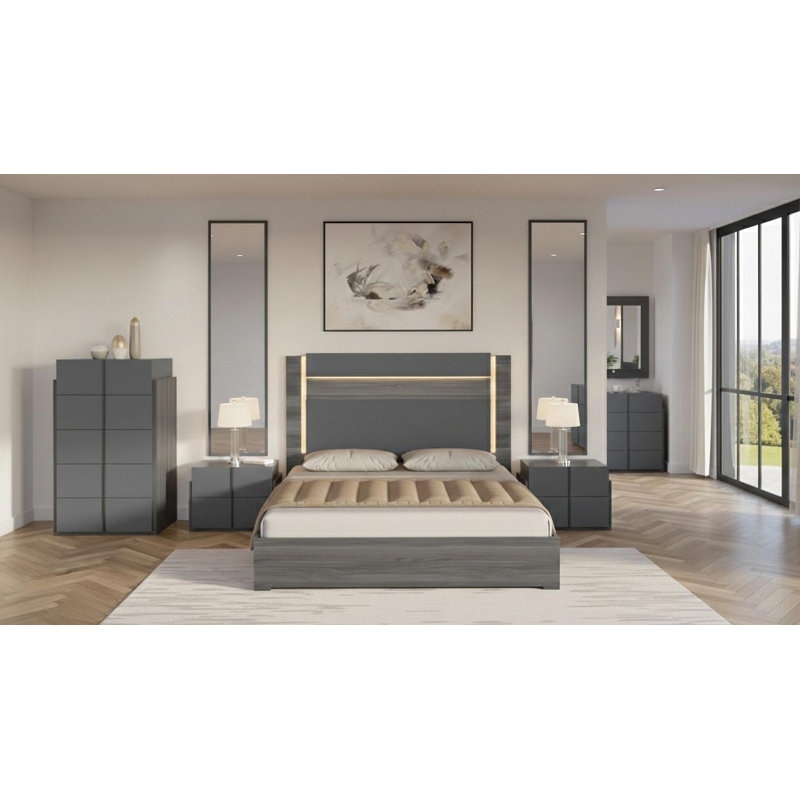 Aryna 5 Piece Collection Grey Bedroom Queen