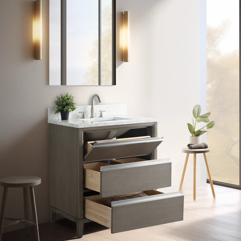 Meuble-lavabo simple 30 po avec comptoir, Bois flottant gris, 30"