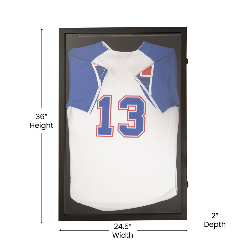 Mallick 36'' H x 24.5'' W Wooden Jersey Display Case with Foam Board and Keyed Lock, Black